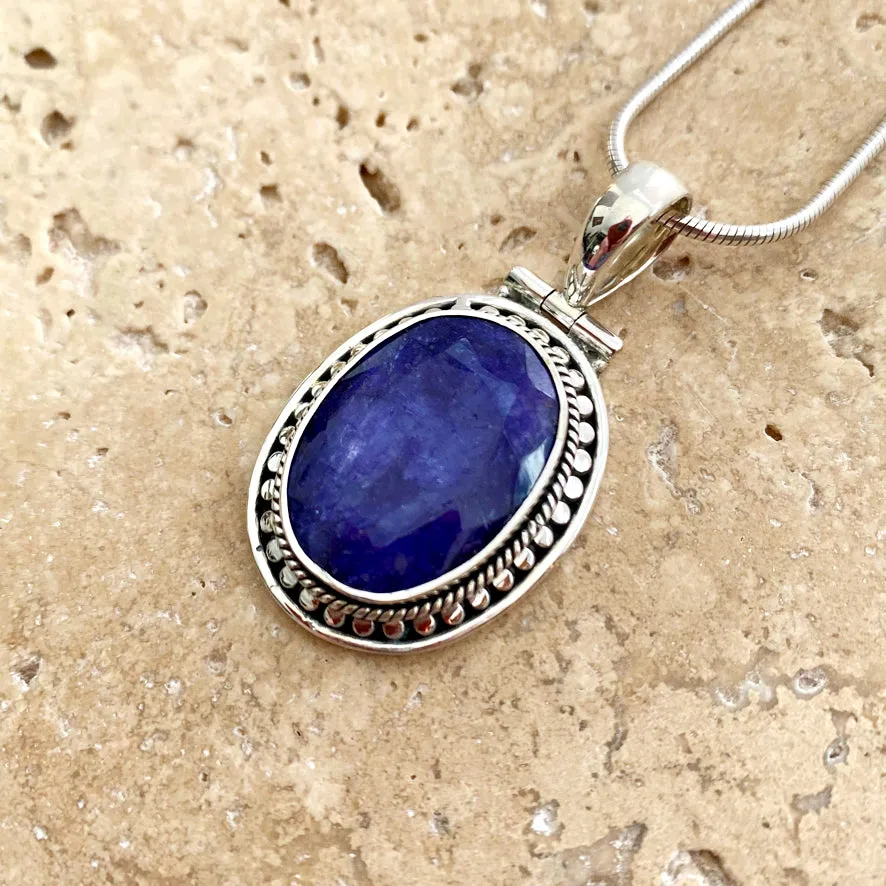 Sapphire Quartz Pendant with artisan setting- Tulsi