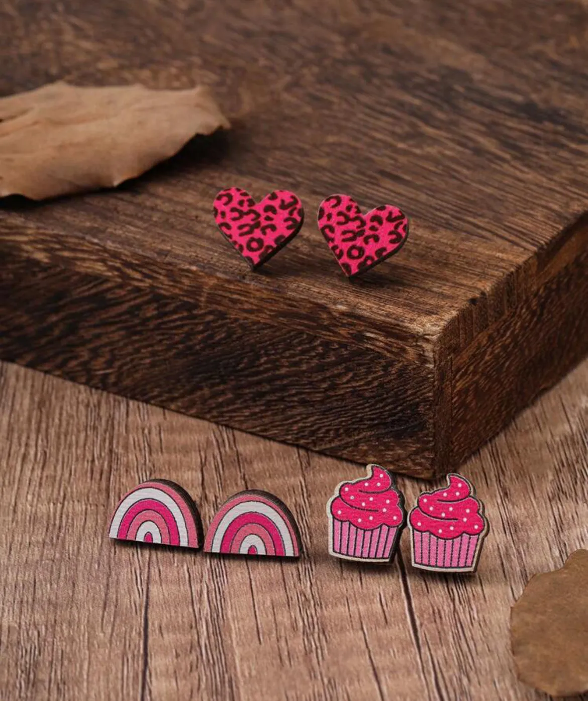 Set of 3 Colorful Valentine Stud Earrings