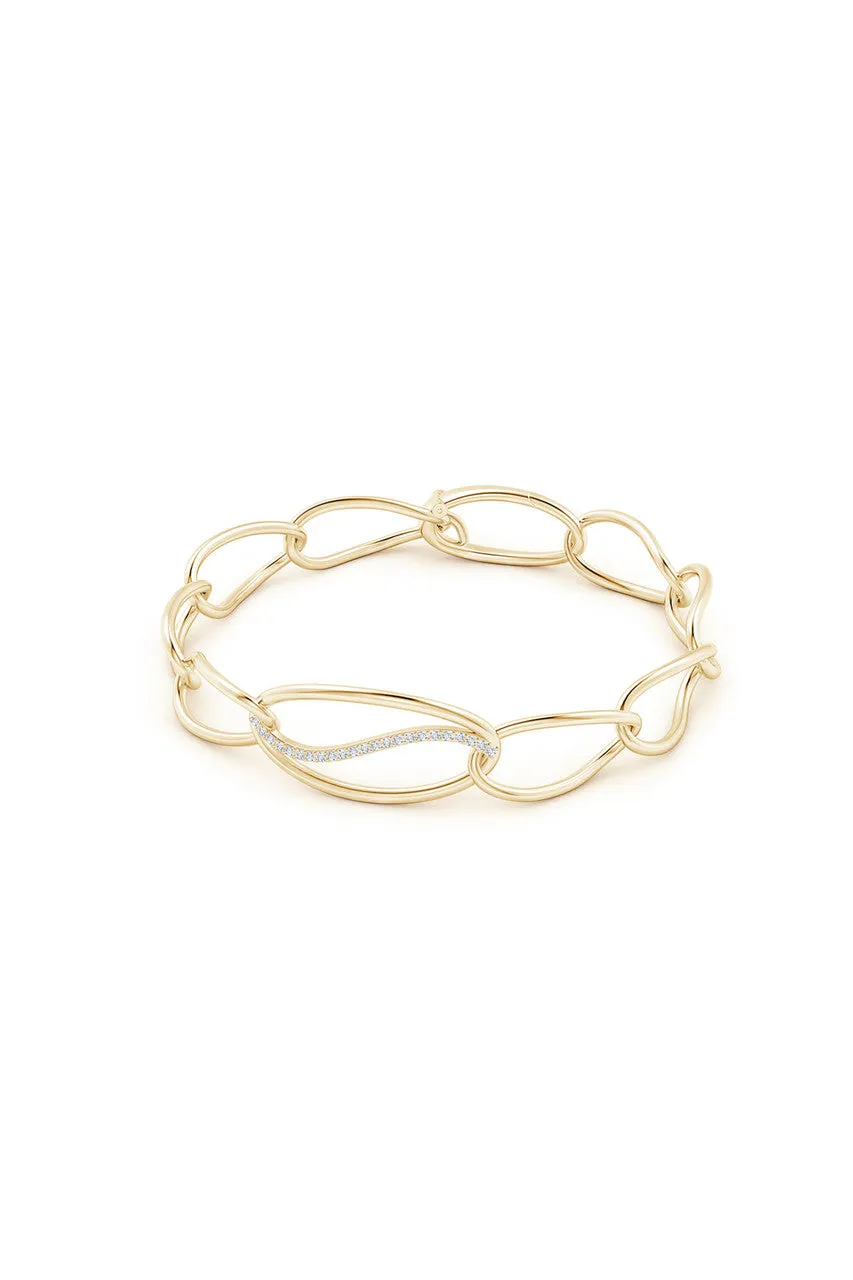 Shangri-La Elliptical Yin-Yang 14K Gold and Diamond Link Bracelet