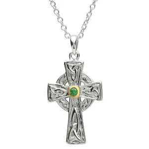 ShanOre Platinum Plated Emerald Trinity Cross Necklace