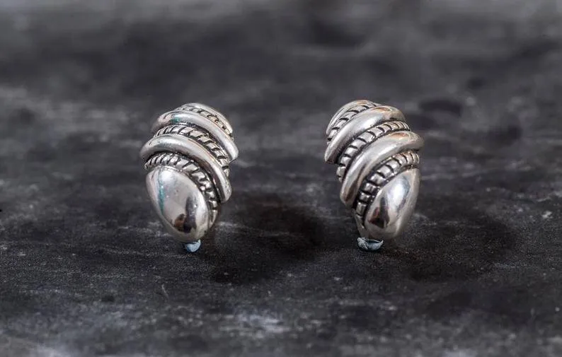 Silver Chunky Earrings - Unique Silver Earrings - Snail Shell Earrings