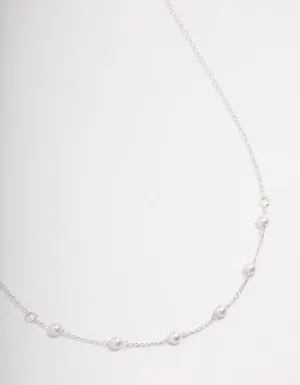 Silver Dainty Pearl Station Necklace