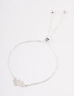 Silver Plated Double Hearts Toggle Bracelet