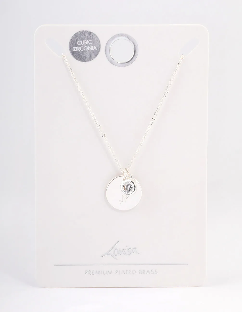 Silver Plated 'Mama' Script Disc Cubic Zirconia Necklace