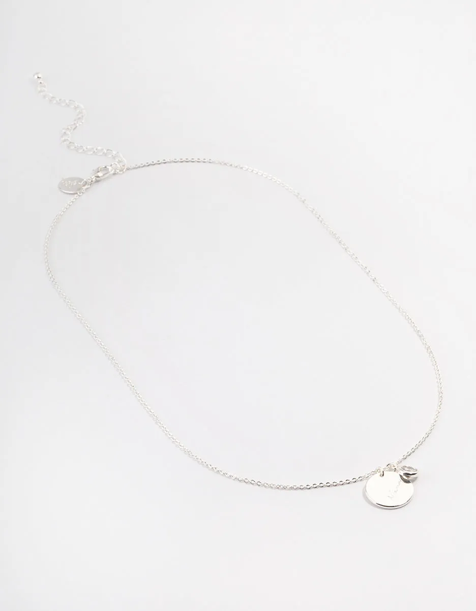 Silver Plated 'Mama' Script Disc Cubic Zirconia Necklace