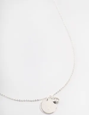 Silver Plated 'Mama' Script Disc Cubic Zirconia Necklace