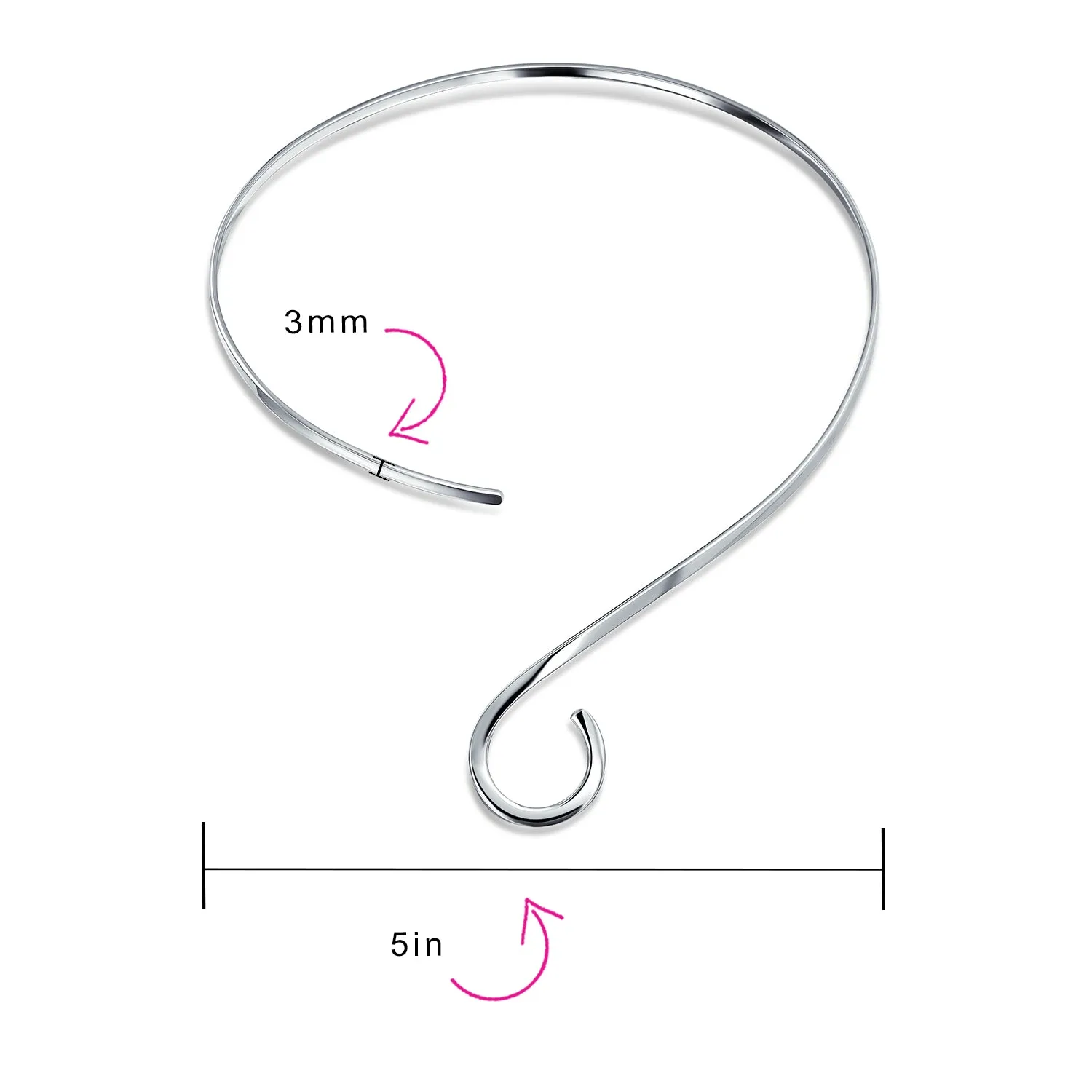 Simple Fine Modern Choker Necklace with V Swirl Ball Shape Geometric Collar Silver