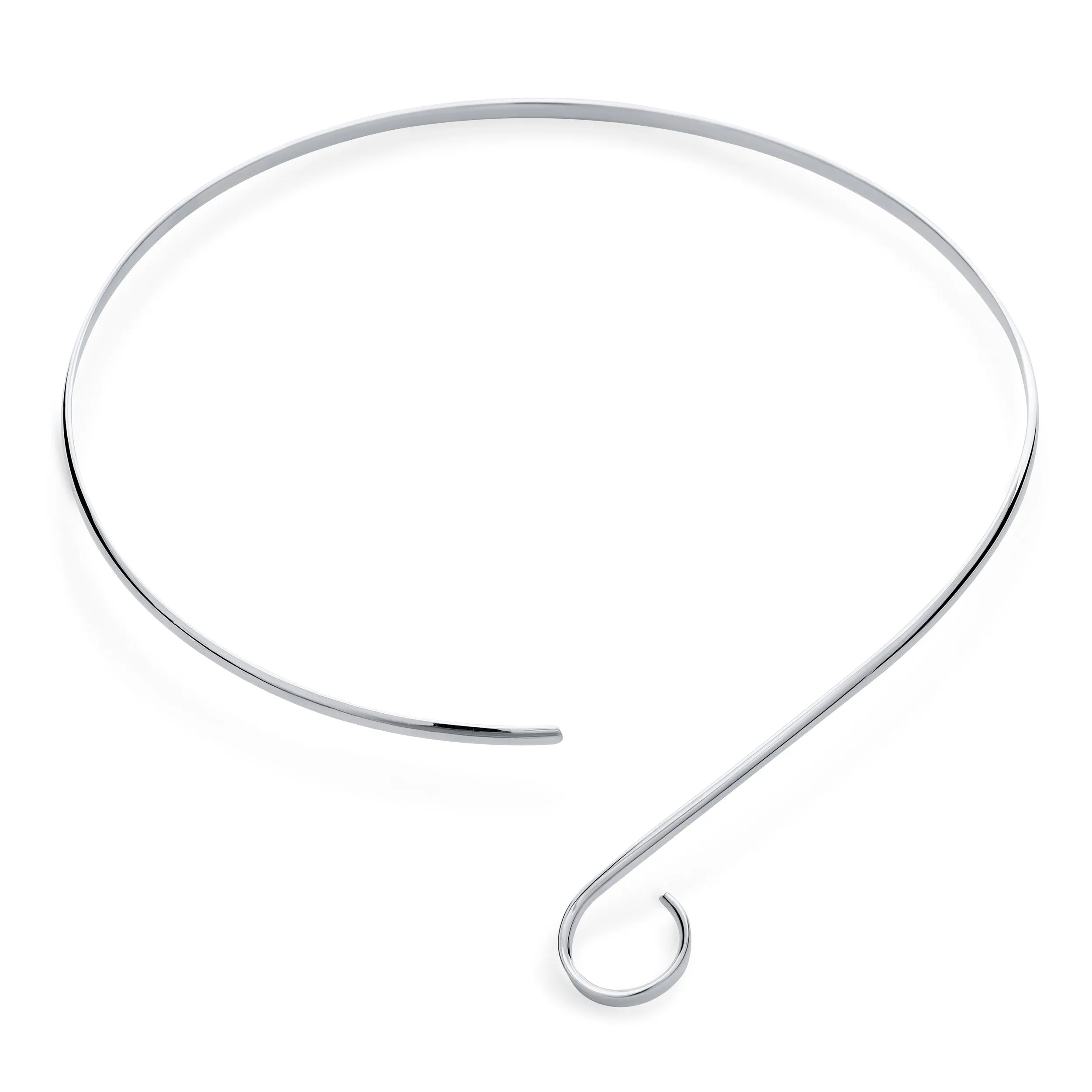 Simple Fine Modern Choker Necklace with V Swirl Ball Shape Geometric Collar Silver