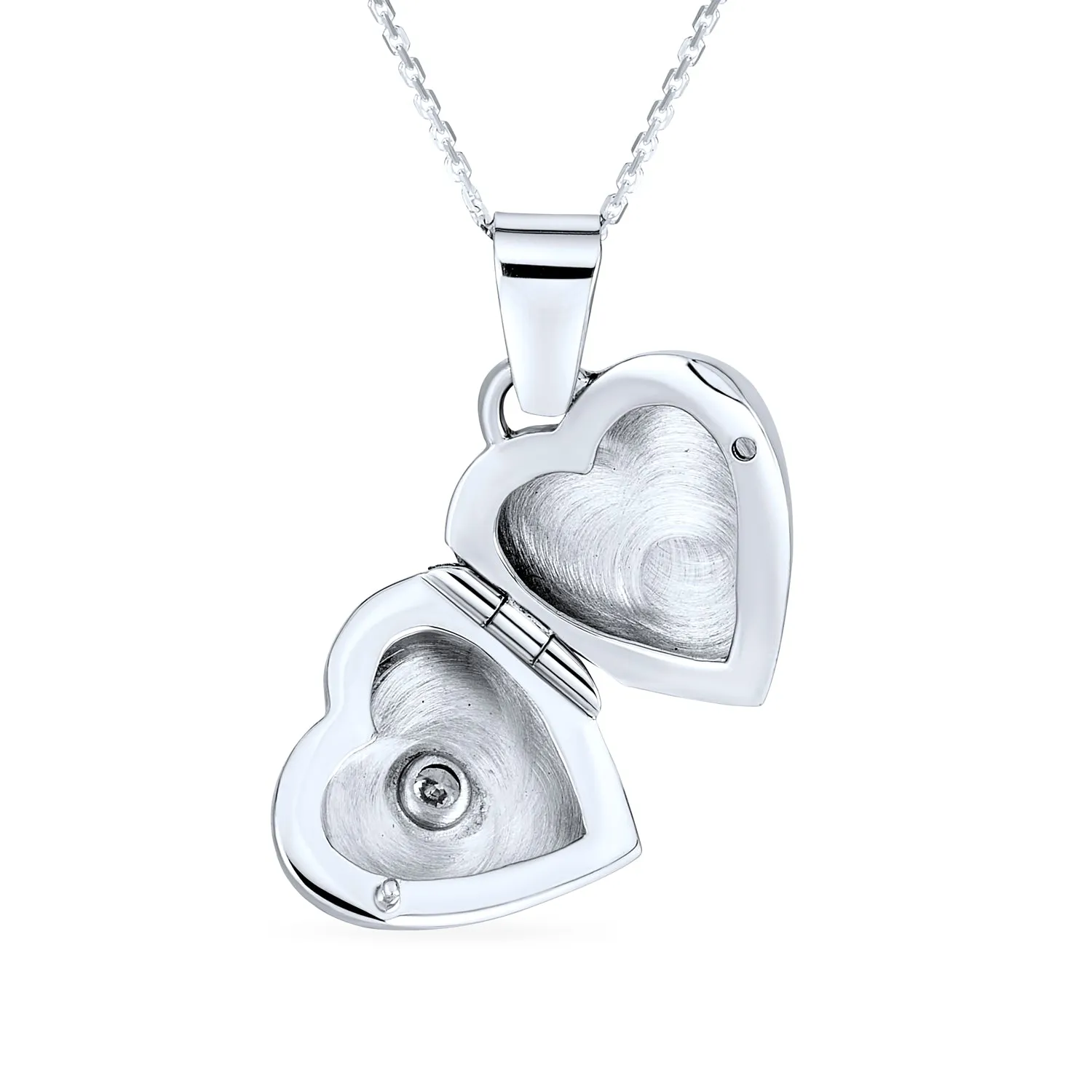 Small Vintage CZ Floral Heart Photo Locket Necklace for Teens Sterling Silver Pendant