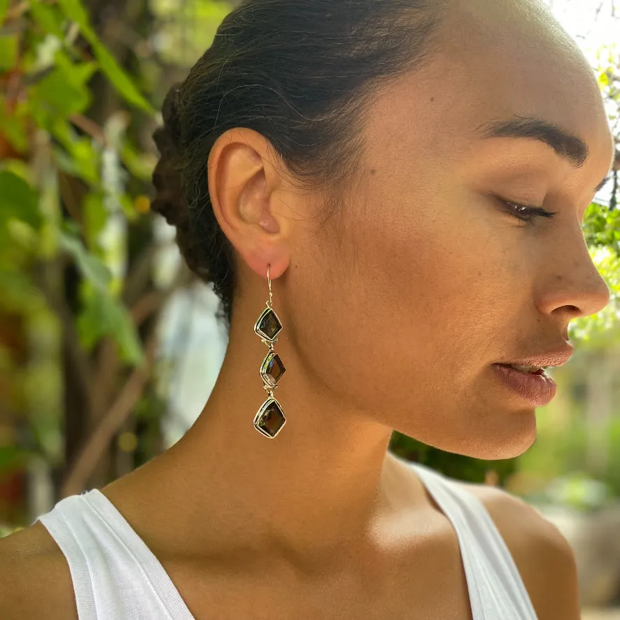 Smoky Quartz Earrings with Unique Faceted Gems - Melange