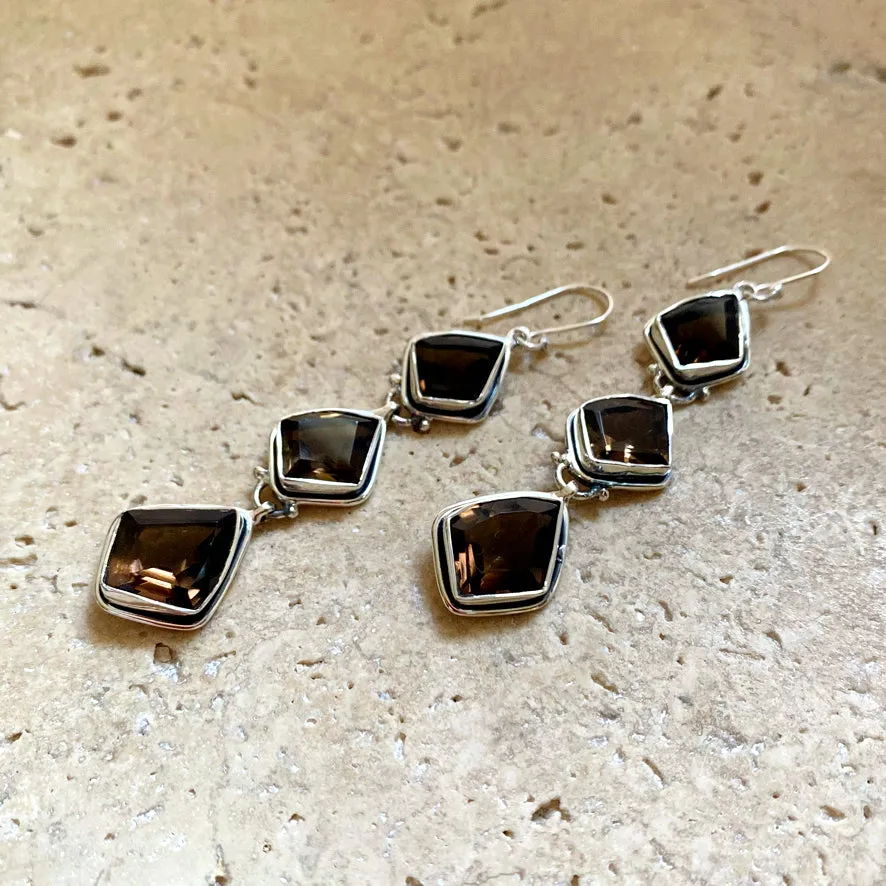 Smoky Quartz Earrings with Unique Faceted Gems - Melange