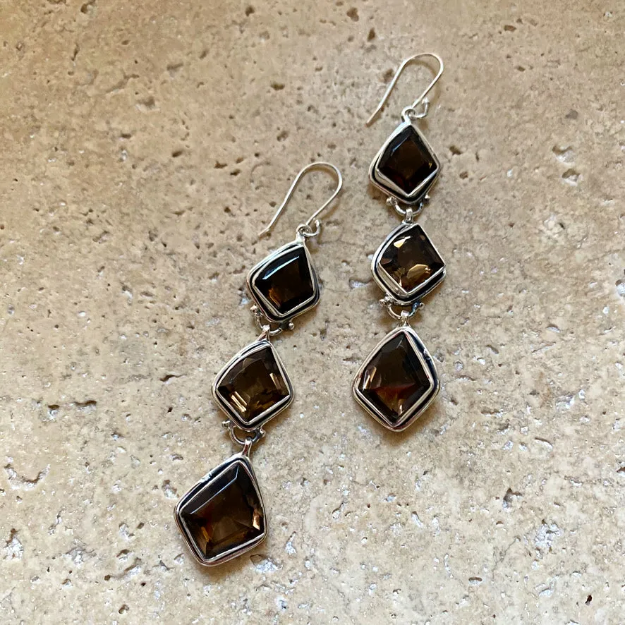 Smoky Quartz Earrings with Unique Faceted Gems - Melange