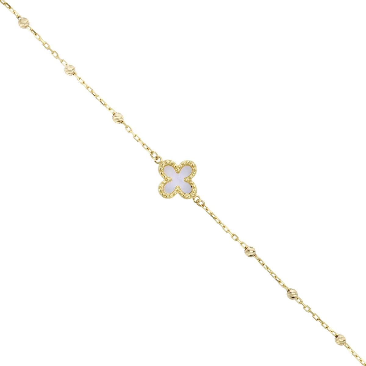 Soleil Collection 7.5"  Mother of Pearl Petal and Bead Bracelet | 9K Yellow Gold