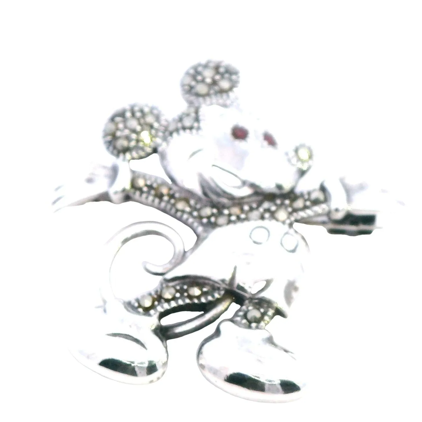 Sparkling Disney Charm: Sterling Silver Marcasite & Ruby Mickey Mouse Brooch