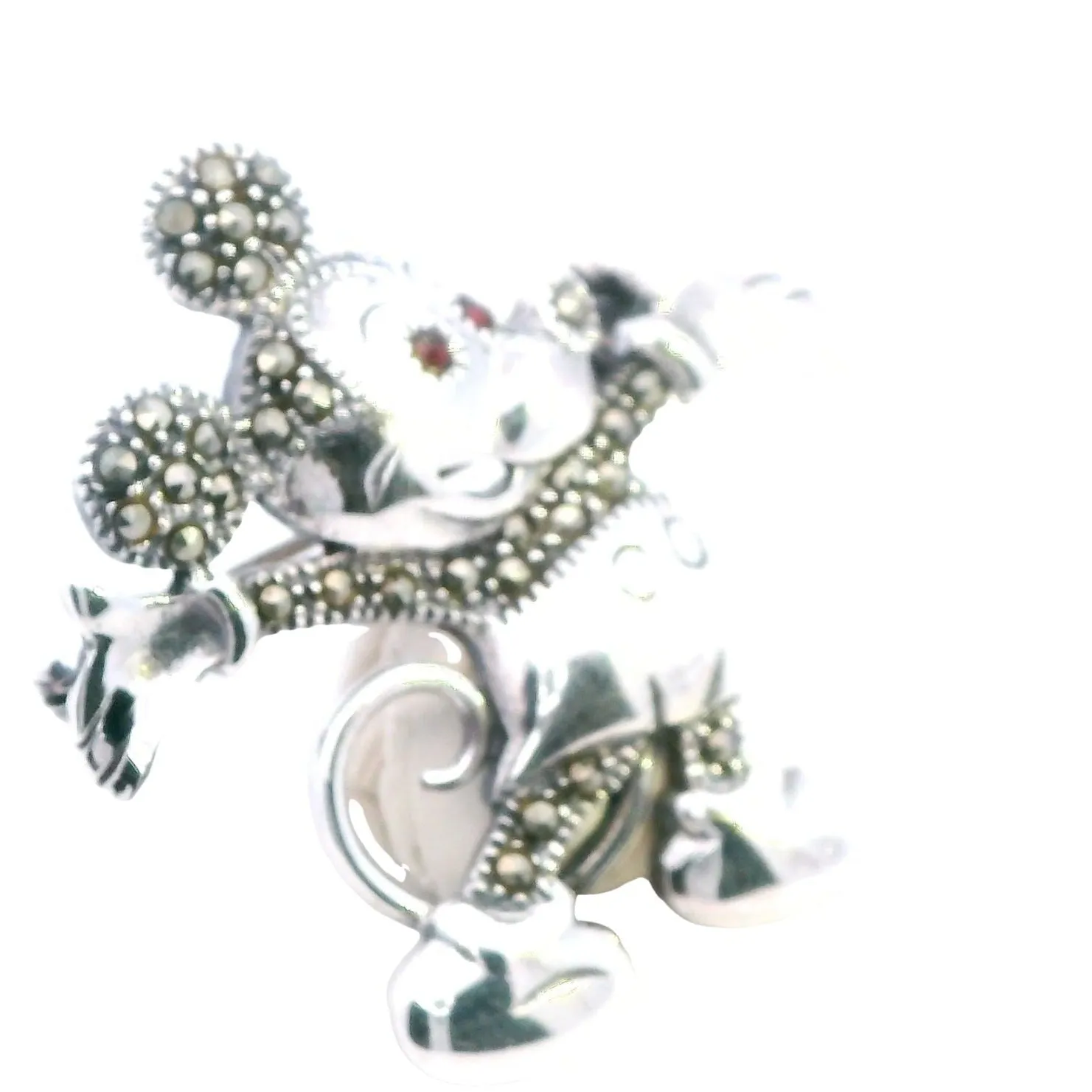 Sparkling Disney Charm: Sterling Silver Marcasite & Ruby Mickey Mouse Brooch