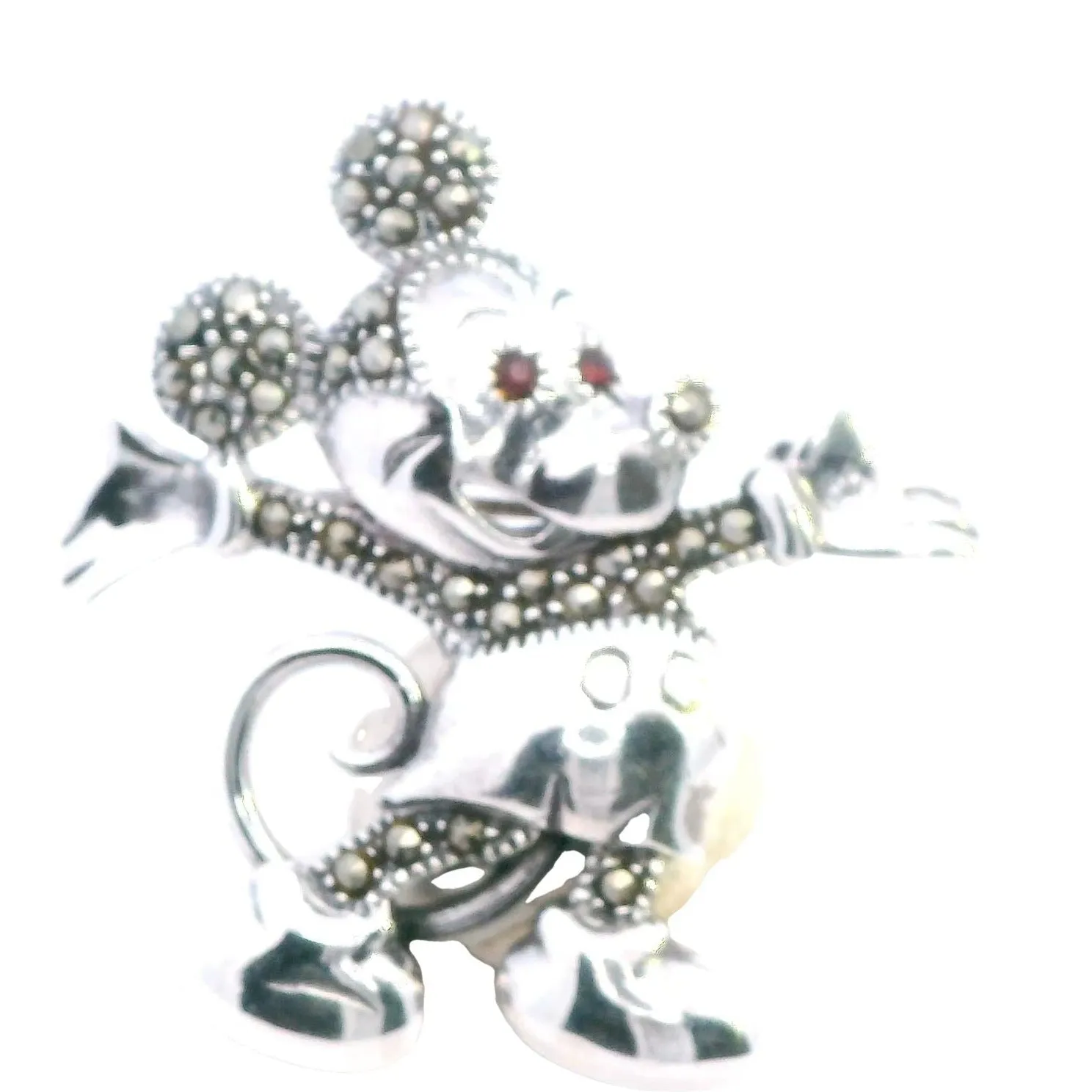 Sparkling Disney Charm: Sterling Silver Marcasite & Ruby Mickey Mouse Brooch