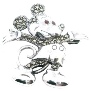 Sparkling Disney Charm: Sterling Silver Marcasite & Ruby Mickey Mouse Brooch