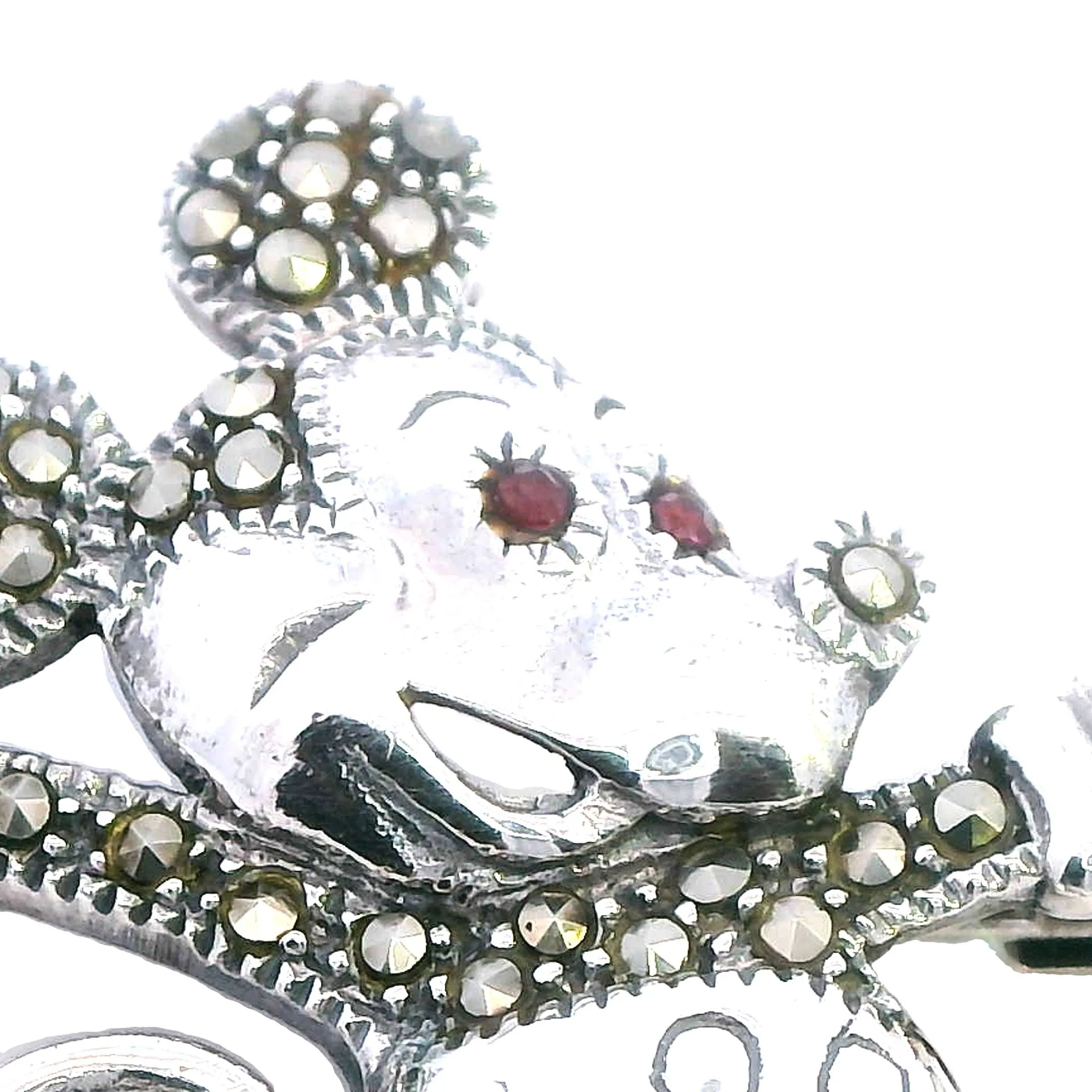 Sparkling Disney Charm: Sterling Silver Marcasite & Ruby Mickey Mouse Brooch