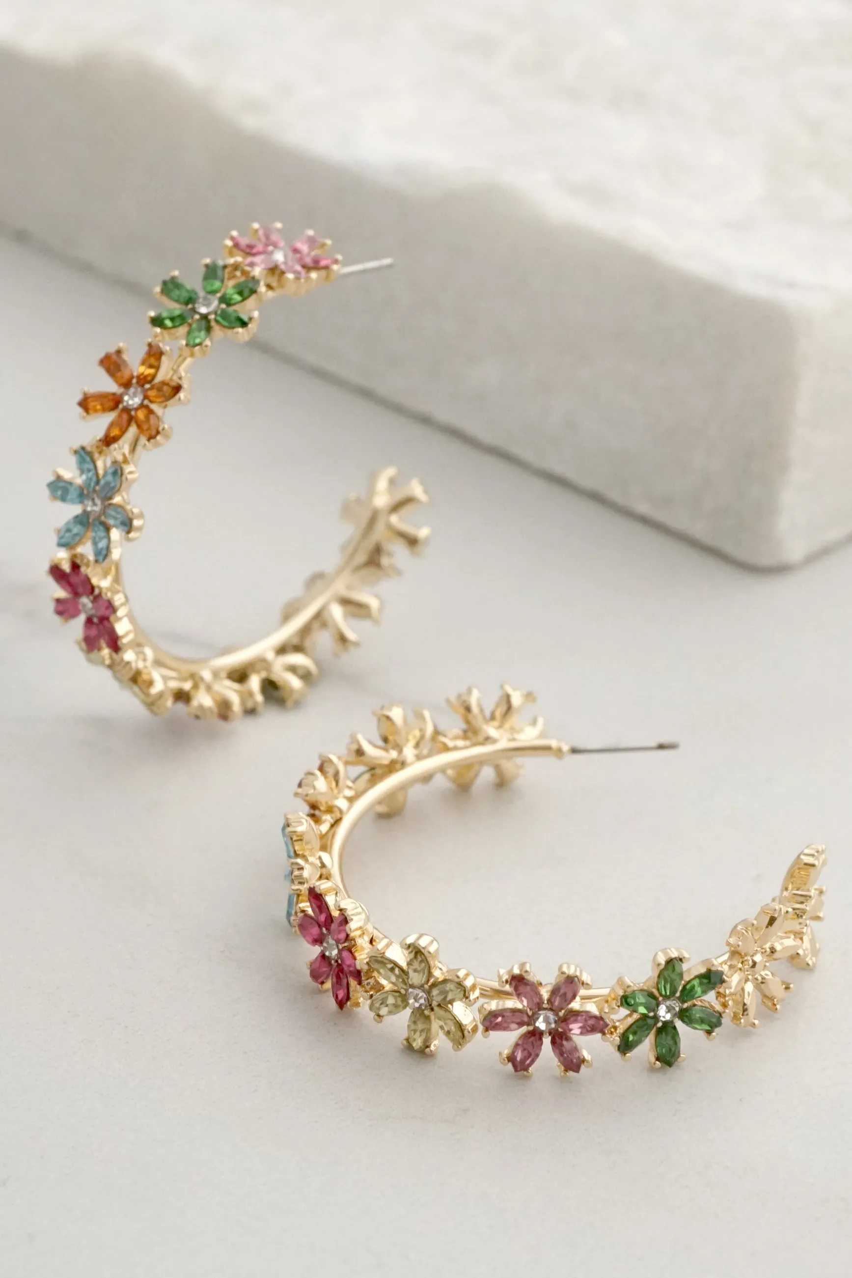 Sparkly Colorful Floral Hoops Earrings