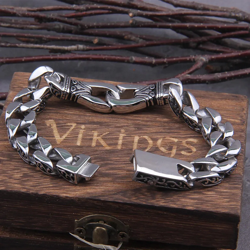 Stainless Steel Bracelet Curb Cuban Chain Silver Color Viking Bracelet