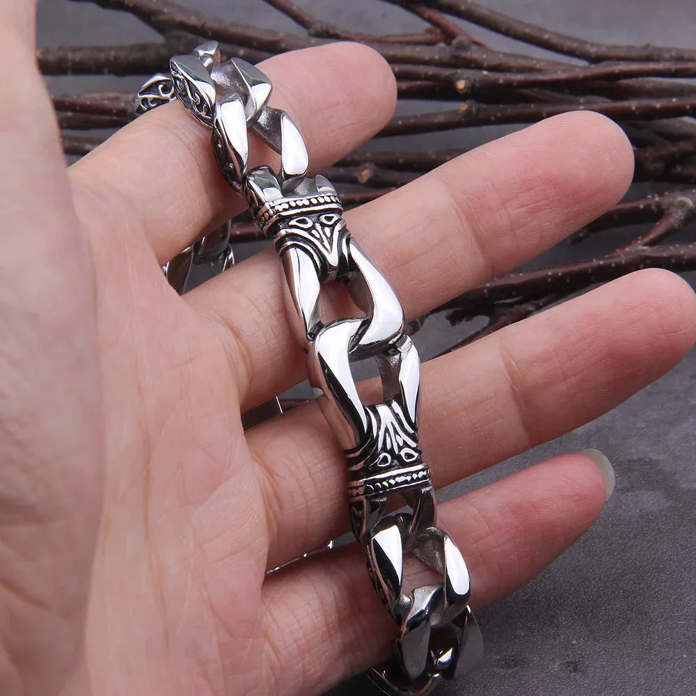 Stainless Steel Bracelet Curb Cuban Chain Silver Color Viking Bracelet