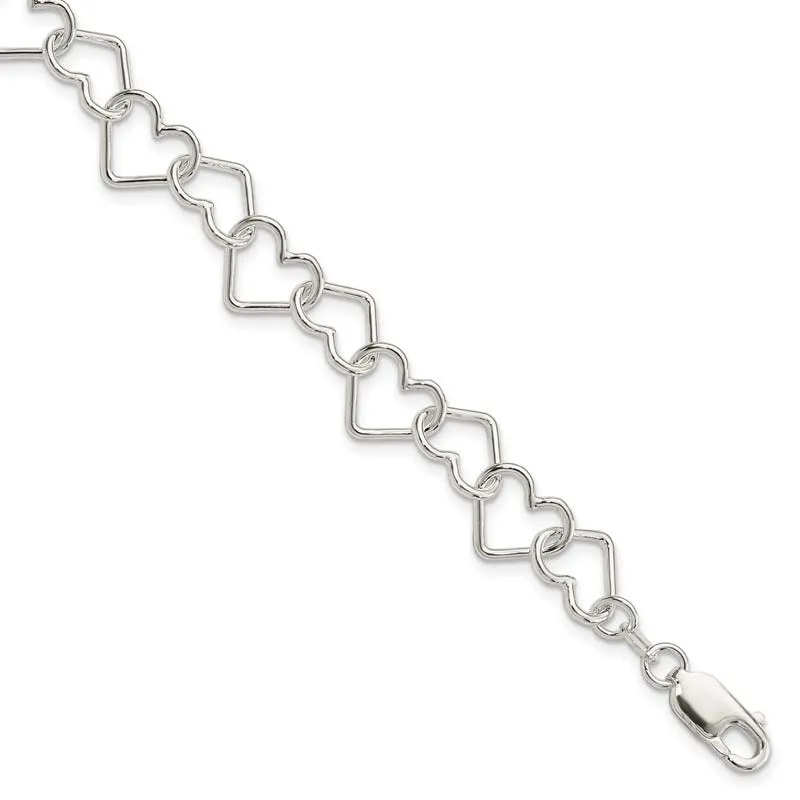 Sterling Silver Polished Fancy Large Heart Link Bracelet