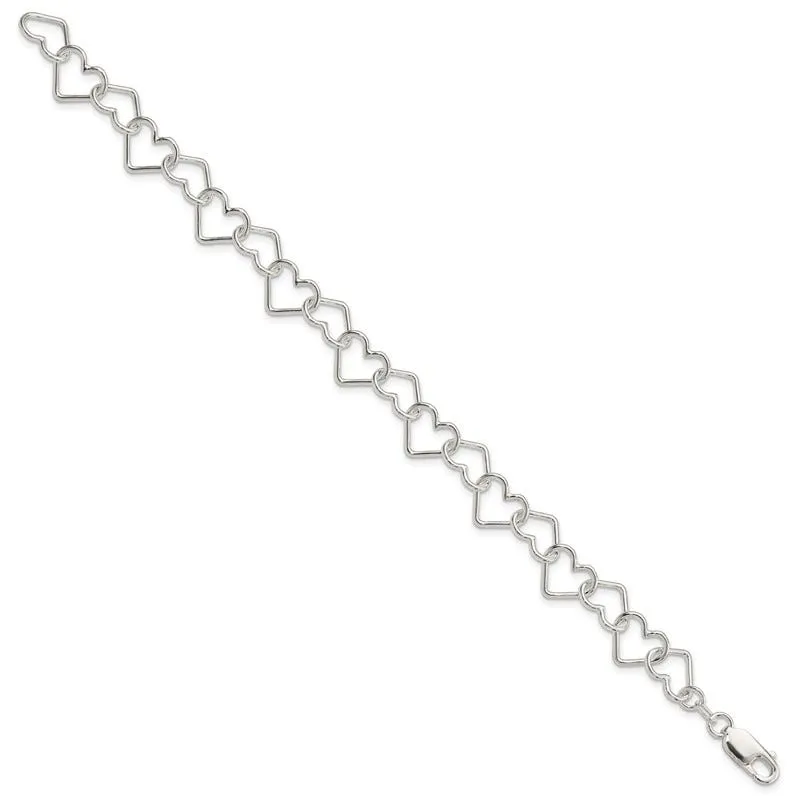 Sterling Silver Polished Fancy Large Heart Link Bracelet