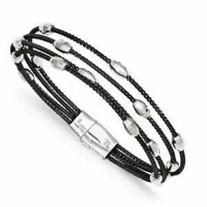 Sterling Silver Ruthenium Silver Bead Slide Clasp Bracelet