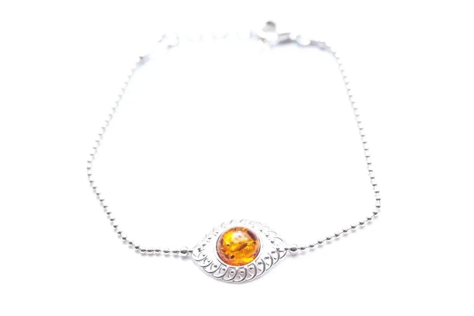 Stunning Decorative Amber & Silver Ball Bracelet - Elegant Baltic Amber Design