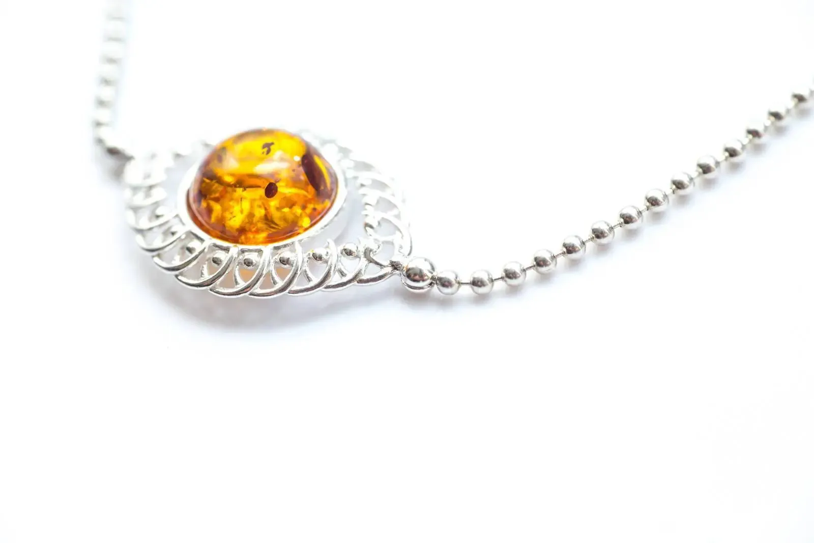 Stunning Decorative Amber & Silver Ball Bracelet - Elegant Baltic Amber Design