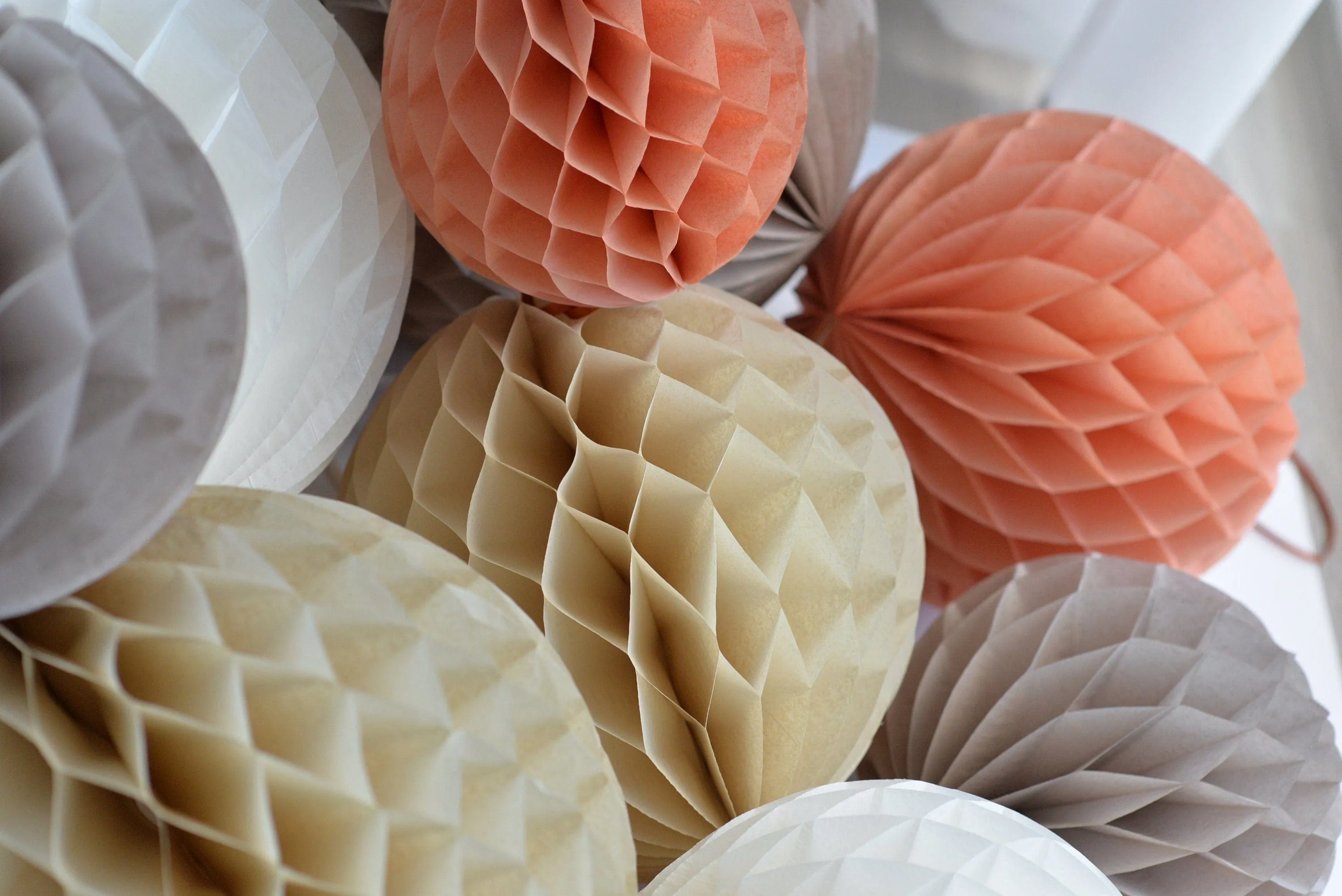 Terracotta and neutral paper honeycomb ball party decoration  set - rustic wedding, neutral baby shower, bridal shower, birthday decorations