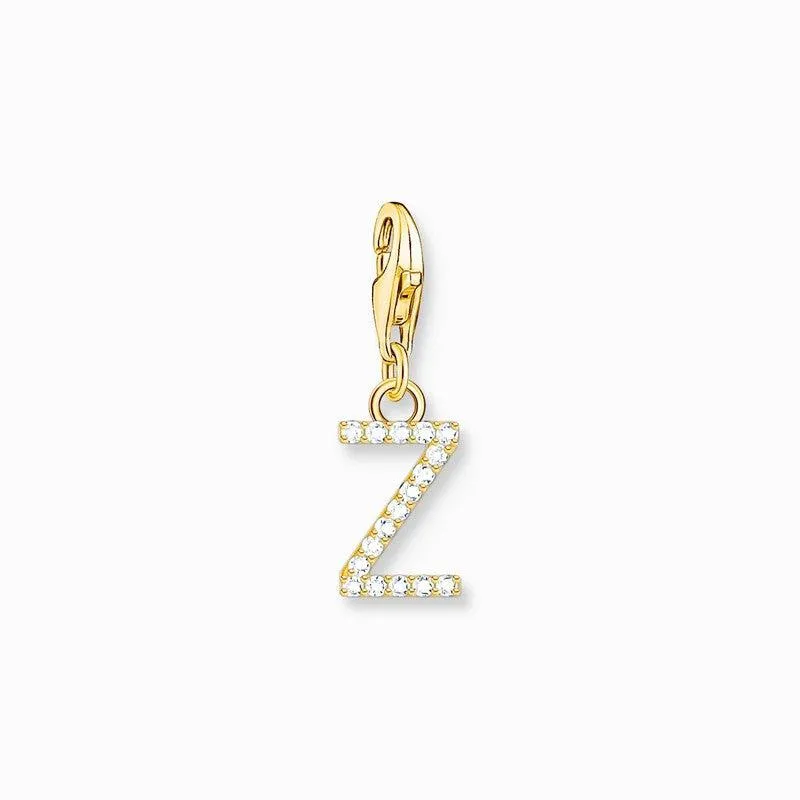 Thomas Sabo Gold-plated Charm Pendant Letter Z with White Stones