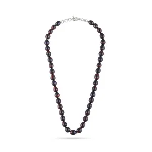 Timeless Natural Aubergine Pearl Necklace| 925 Silver - From Purl