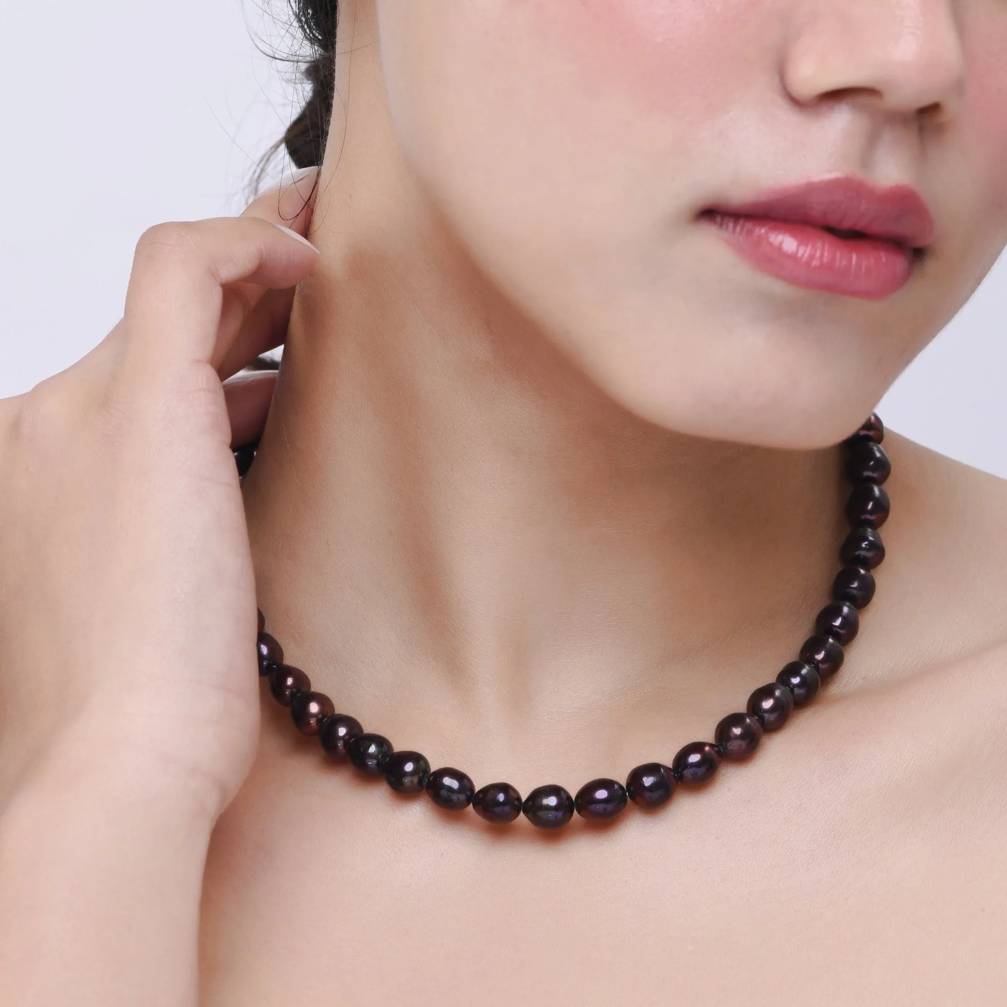 Timeless Natural Aubergine Pearl Necklace| 925 Silver - From Purl