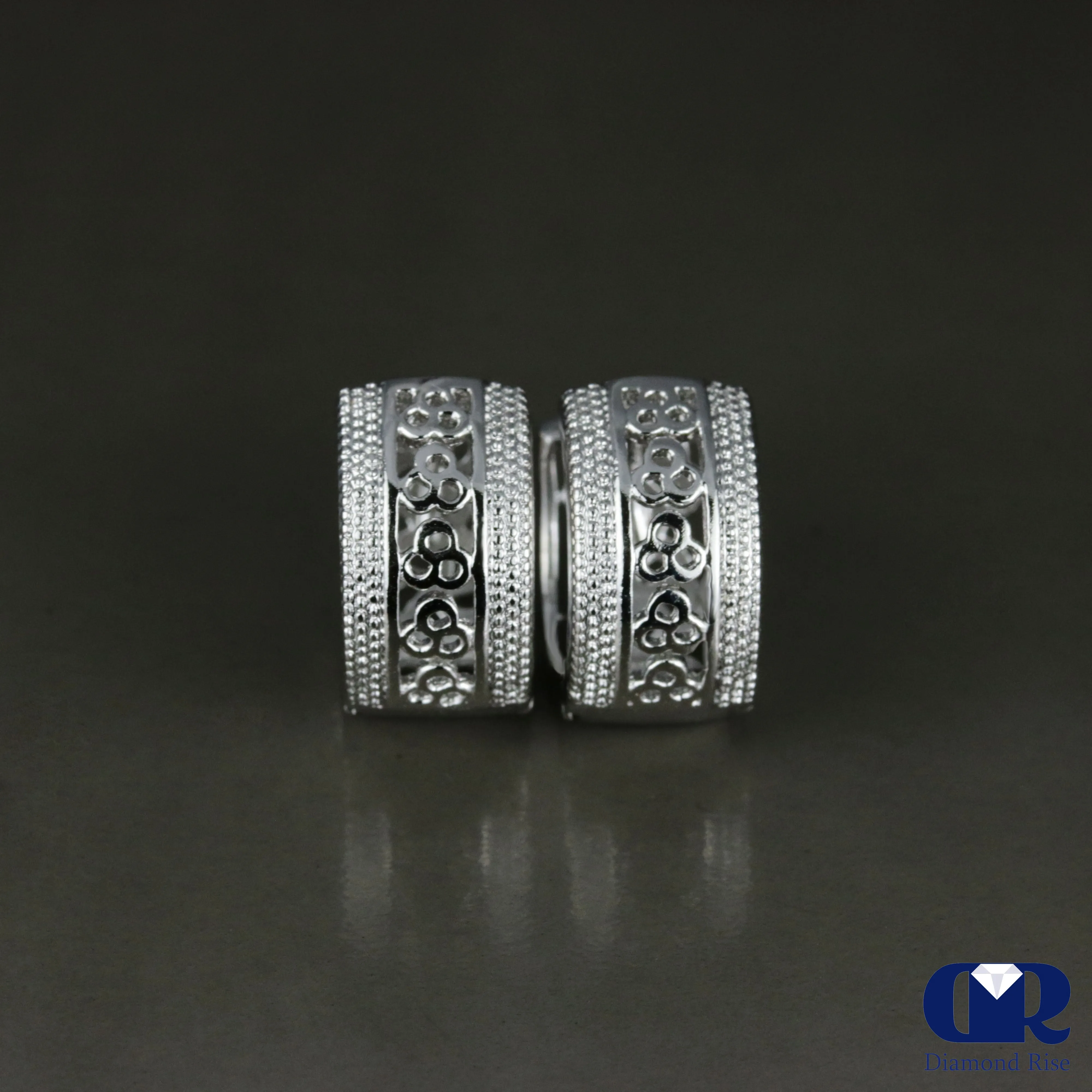 Unique 14K White Gold Huggie Hoop Earrings