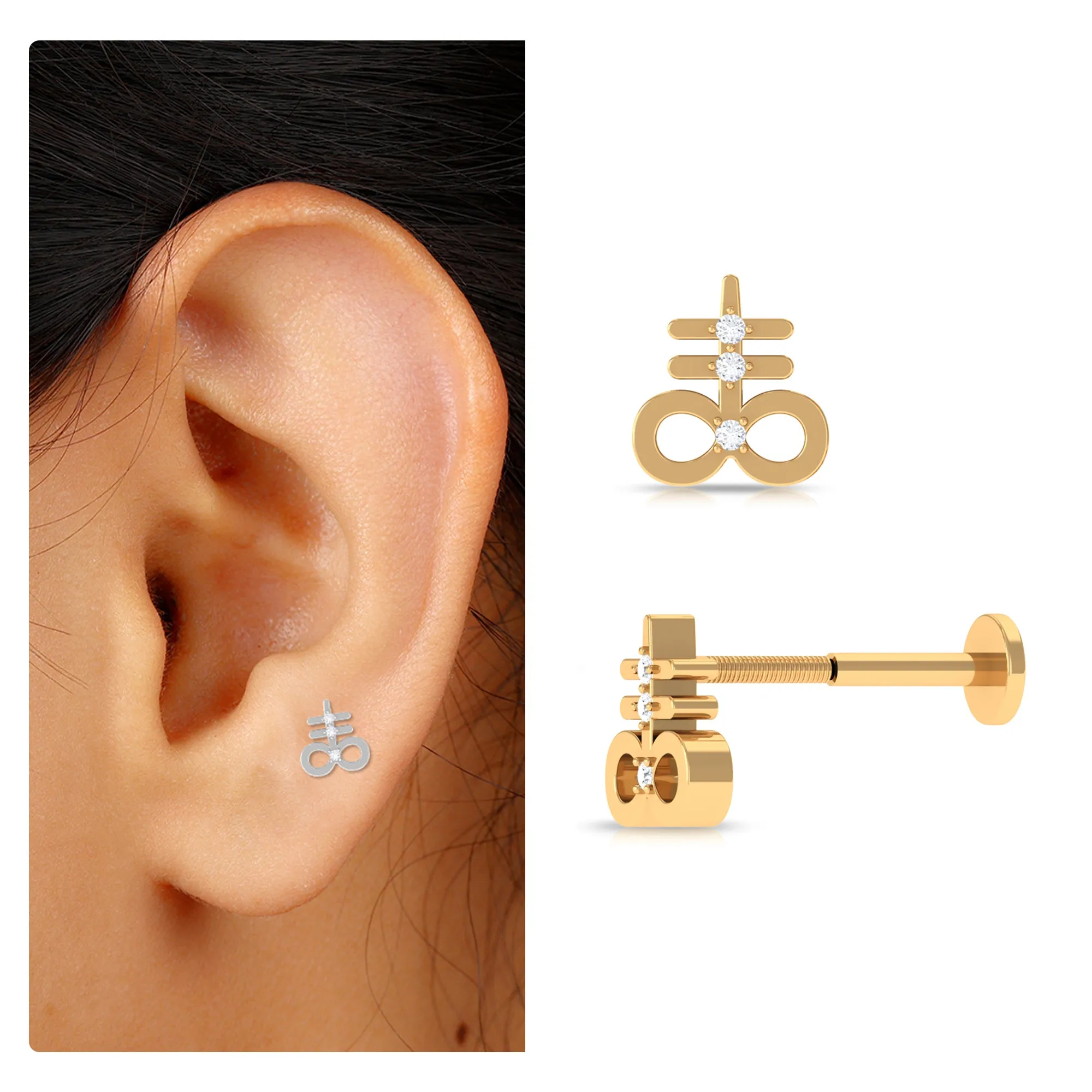 Unique Diamond Key Earring for Cartilage Piercing