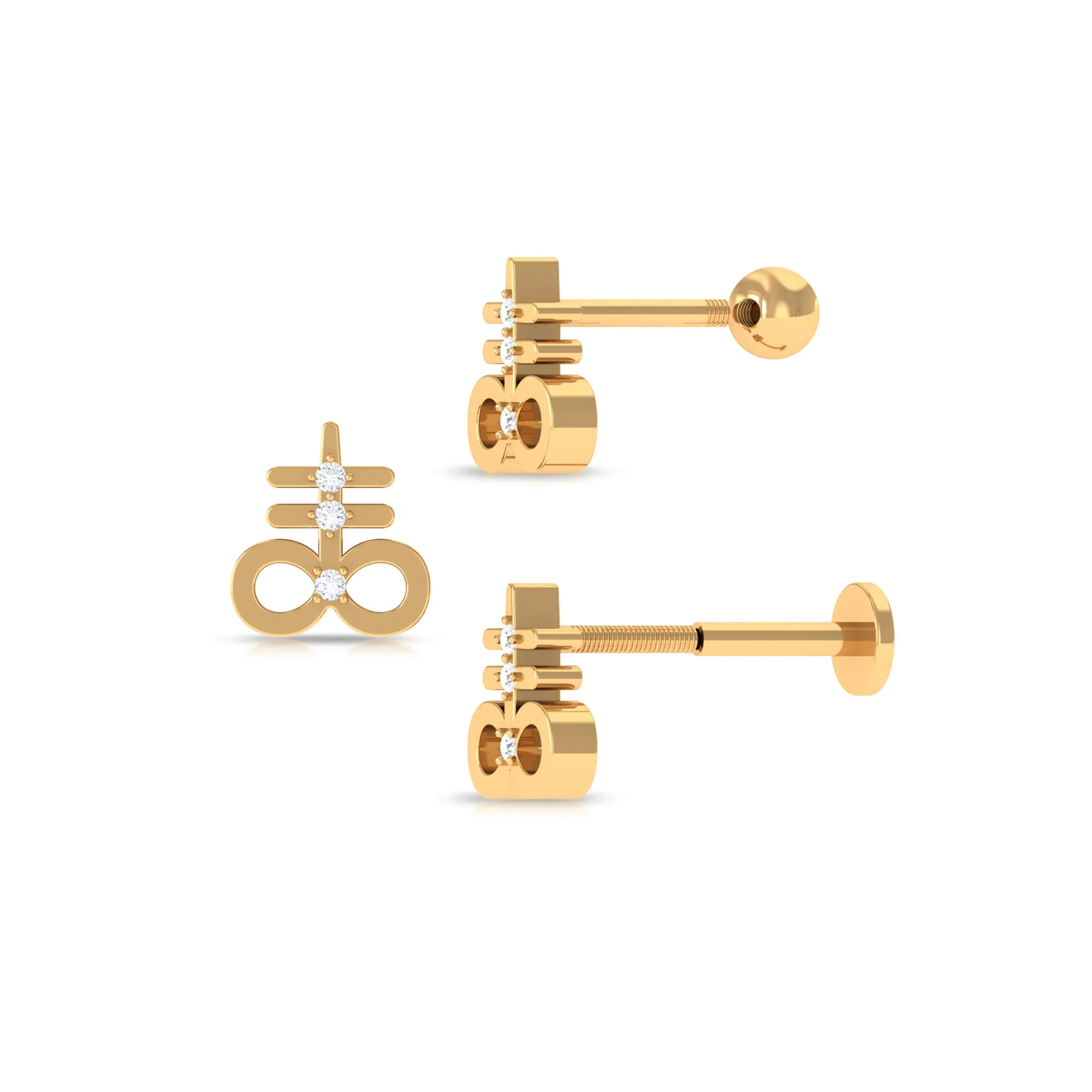 Unique Diamond Key Earring for Cartilage Piercing