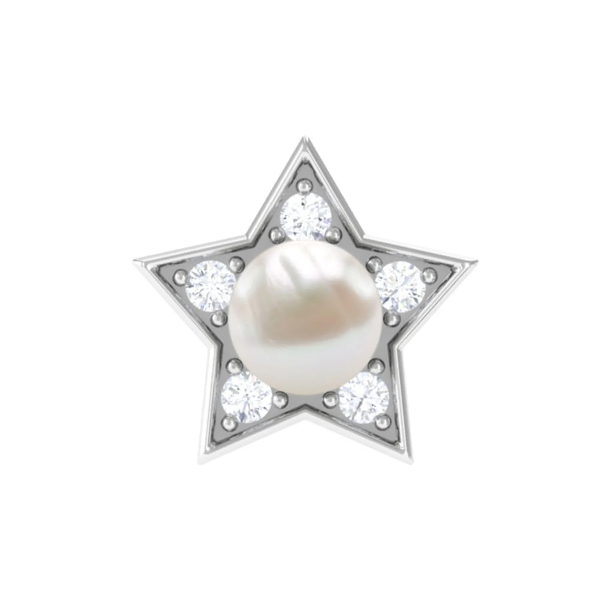 Unique Freshwater Pearl Star Helix Earring with Diamond