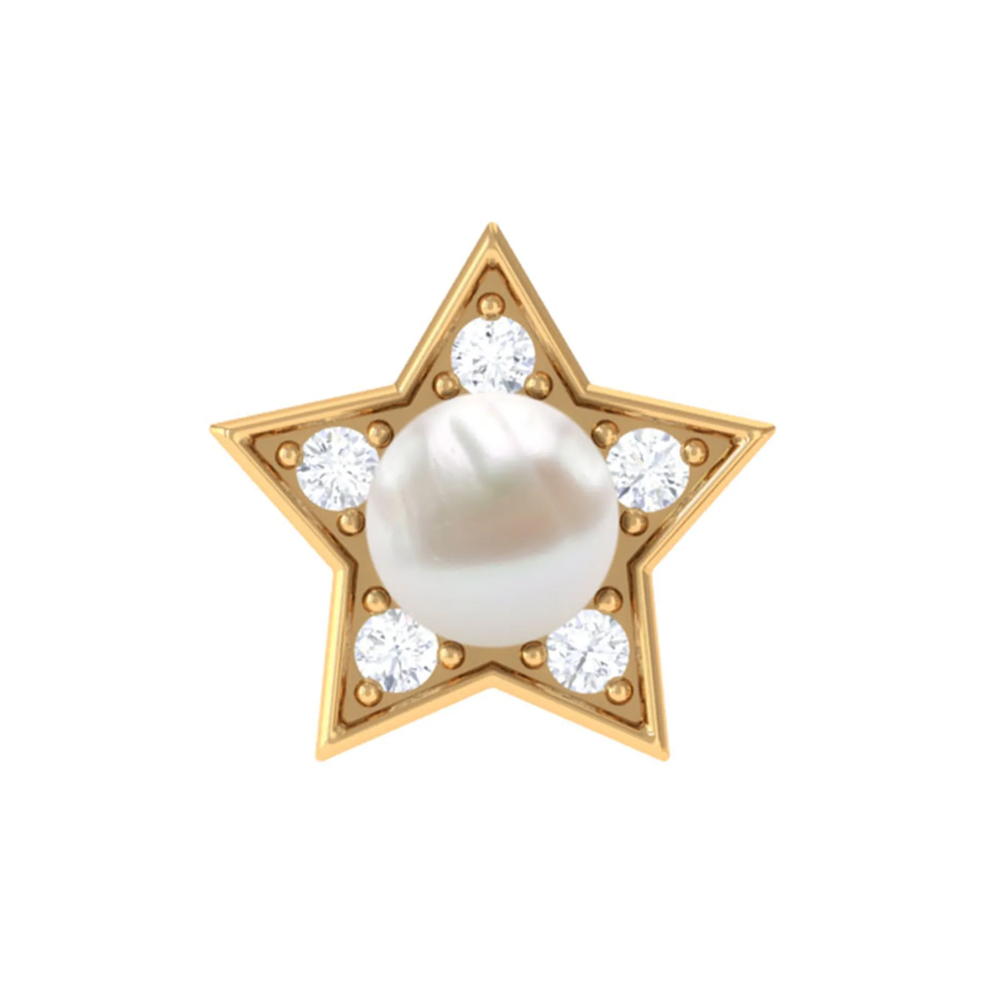 Unique Freshwater Pearl Star Helix Earring with Diamond