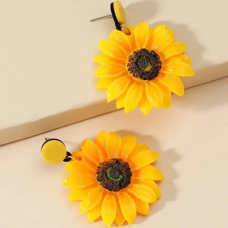 Unique Geometric Sunflower Resin Earrings