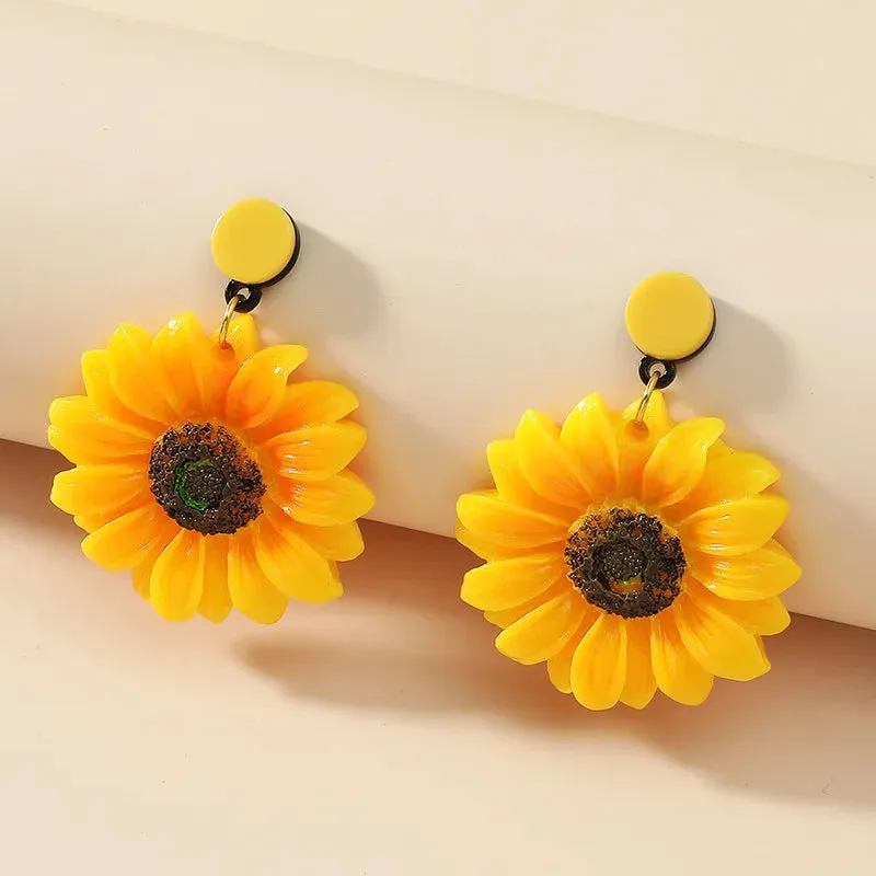 Unique Geometric Sunflower Resin Earrings