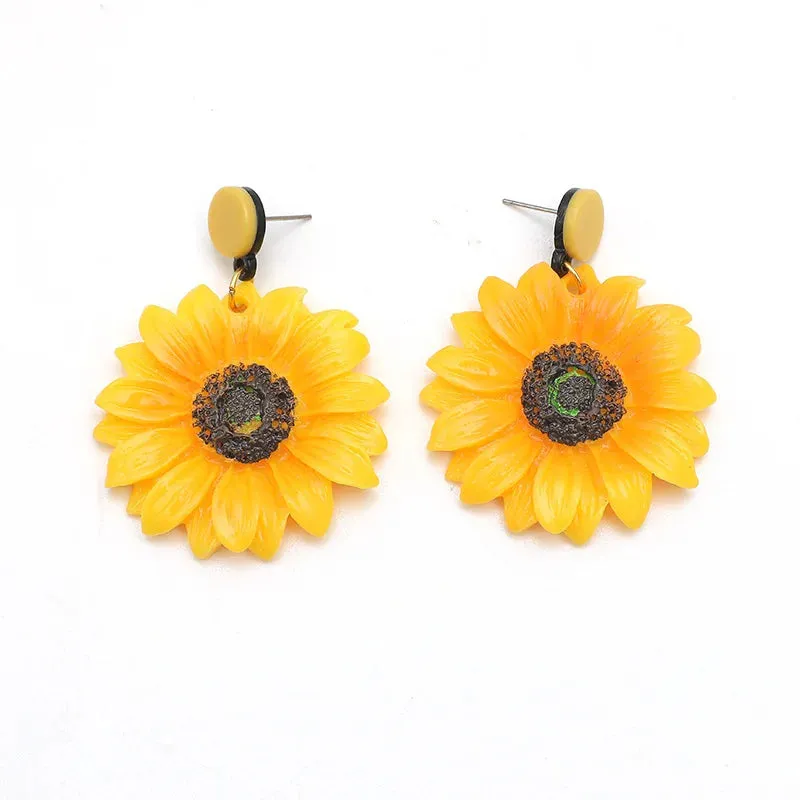 Unique Geometric Sunflower Resin Earrings