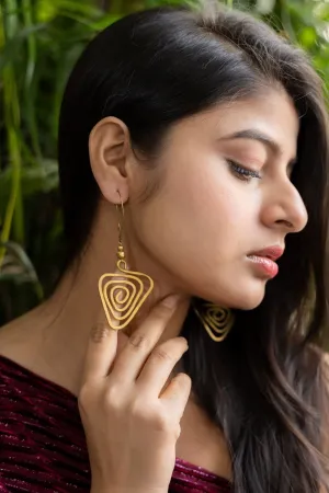 Unique Handmade Dokra Brass Triangular Spiral Earrings - Artistry with Intricate Design