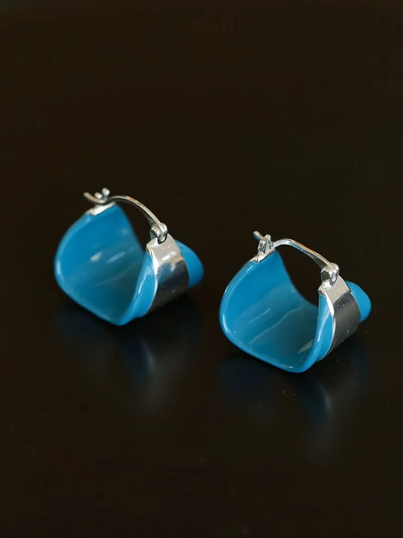 Unique Irregular Blue Enamel Curved Earrings