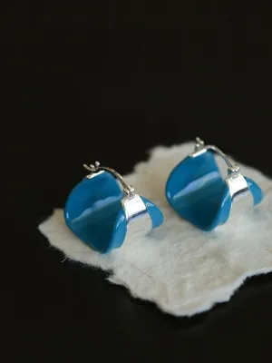 Unique Irregular Blue Enamel Curved Earrings