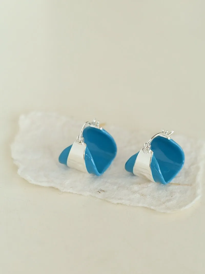 Unique Irregular Blue Enamel Curved Earrings