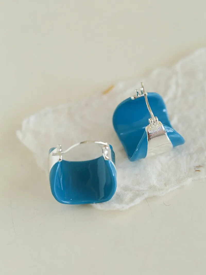 Unique Irregular Blue Enamel Curved Earrings