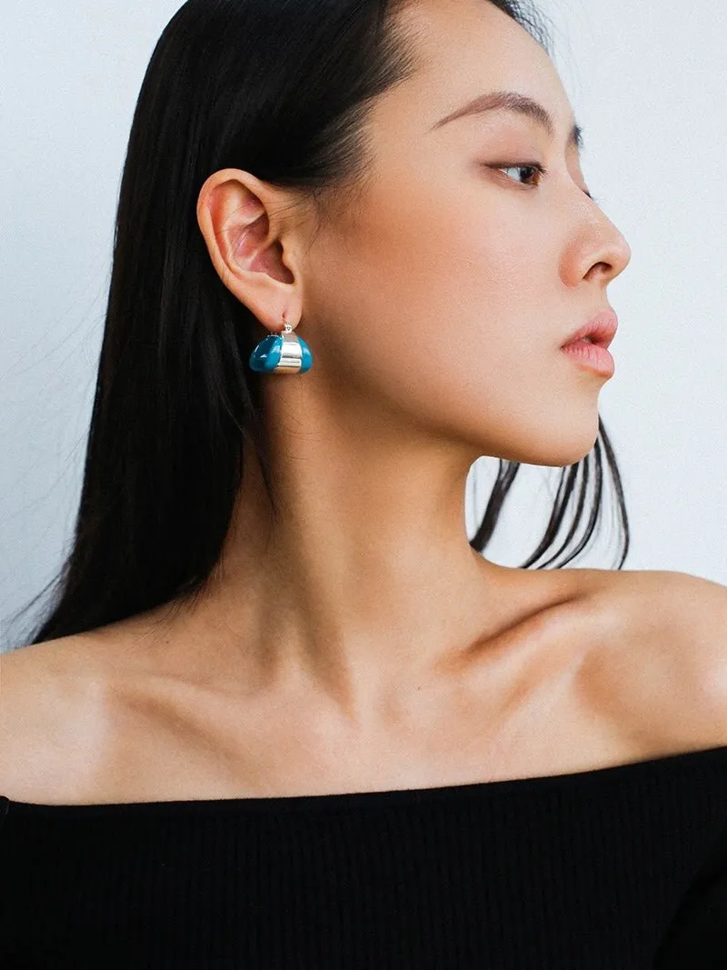 Unique Irregular Blue Enamel Curved Earrings