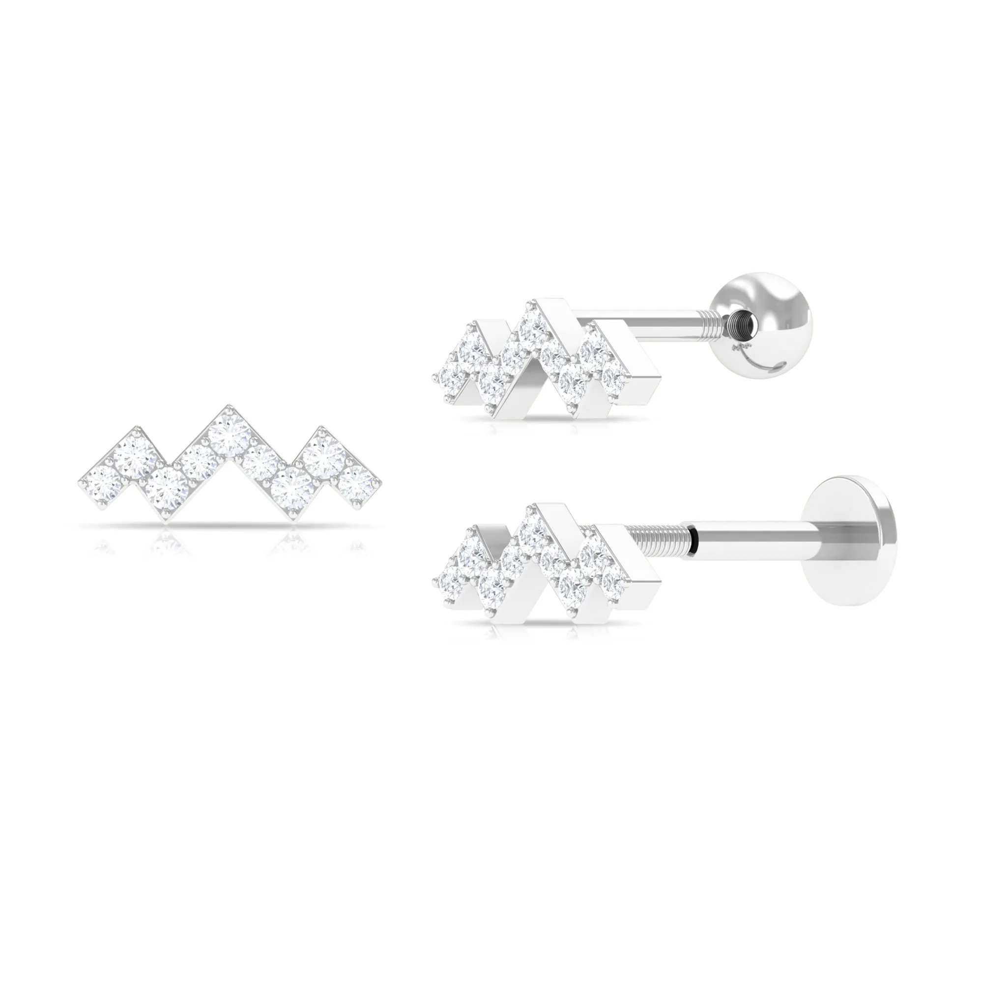 Unique Real Diamond Zigzag Cartilage Earring