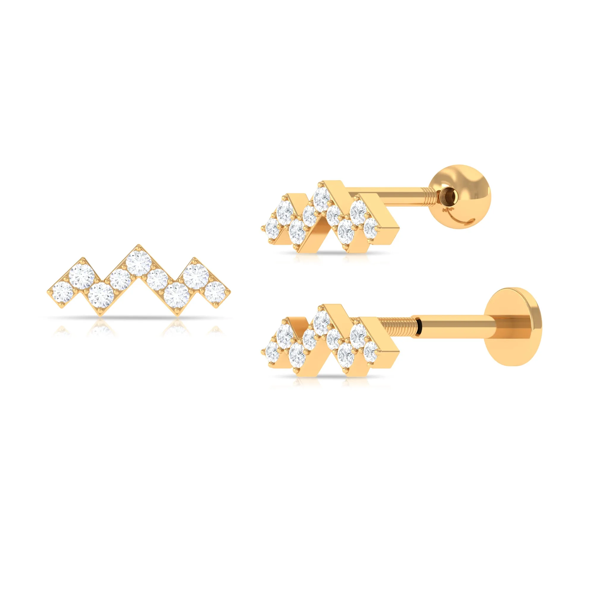 Unique Real Diamond Zigzag Cartilage Earring